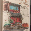 A House in Kyoto - Expressive Architectural Sketching with Colored Markers. Sketching, Drawing, Architectural Illustration, Sketchbook & Ink Illustration project by Alek Kowalski - 10.15.2023