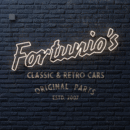Fortunio's Classic & Retro Cars - Neon Sign on Brick Wall. Motion Graphics, 3D, Interior Design, Lighting Design, and 3D Animation project by Daniel Martínez - 03.15.2023
