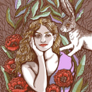 Woman portrait with poppy and hare. Ilustração tradicional, Serigrafia, Ilustração digital e Ilustração editorial projeto de Daniela Veit - 26.03.2023