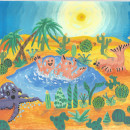 Mi proyecto del curso: Técnicas de ilustración con acuarela y gouache. "Un cactus en mi oasis". Pintura, Desenho, Pintura em aquarela, Ilustração infantil, e Pintura guache projeto de Mima - 08.04.2023