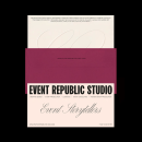 Event Republic Studio - Branding. Design, Direção de arte, Br, ing e Identidade, Design editorial, Eventos, Design gráfico, Packaging, Tipografia, Criatividade, Design de logotipo, e Desenho tipográfico projeto de Caroline Carrillo - 04.05.2023