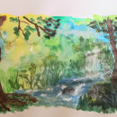 My project for course: Fantasy Landscapes with Watercolor & Gouache. Fine Arts, Watercolor Painting, Naturalistic Illustration, and Gouache Painting project by Adriana Cristea - 05.28.2023