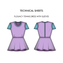 Technical Package for a Flouncy Tennis Dress. Vector Illustration, Fashion Design, and Digital Design project by Vaishnavi Kanniguli - 06.03.2023
