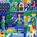 Smart City. Traditional illustration, Advertising, Installations, Character Design, Editorial Design, Graphic Design, Infographics, Digital Design, and Editorial Illustration project by Aronne Nembrini - 06.07.2023