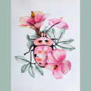 Coleoptère et hibiscus. Un proyecto de Ilustración tradicional y Pintura a la acuarela de Karine LaSalle - 04.07.2023