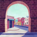 Calle vista desde el acueducto. Un projet de Illustration traditionnelle, Peinture , et Peinture gouache de Alondra Ortiz Vargas - 03.08.2023