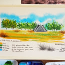 Mi proyecto "Valle Nuevo" para el curso Cuaderno de viaje en acuarela. Un proyecto de Ilustración tradicional, Pintura a la acuarela, Ilustración arquitectónica y Sketchbook de Cristal Moreno Polanco - 23.10.2023