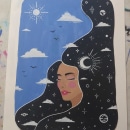Portrait of Woman with Celestial Hair Against Day Sky. Un projet de Illustration traditionnelle, Créativité, Peinture acr , et lique de Matti Magaña Valencia - 08.11.2022