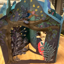 Carrousel peint à la gouache avec des plantes découpées et des personnages faits main. Ilustração tradicional projeto de monique.dumont13 - 02.01.2024
