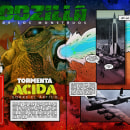 Godzilla y la tormenta ácida. . Un proyecto de Ilustración tradicional, Cómic, Dibujo a lápiz y Pintura acrílica de Alejandro Domínguez - 04.02.2021