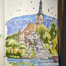 Lake Bled church in marker. Un proyecto de Ilustración tradicional de Aaron Goeglein - 28.01.2024