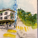 My project for course: Urban Sketching: Create Expressive Cityscapes. Un proyecto de Pintura, Bocetado, Dibujo, Pintura a la acuarela, Sketchbook e Ilustración con tinta de Lacey Z - 22.03.2024