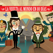 La vuelta al mundo en 80 días. Design, Traditional illustration, and Advertising project by Rosita - 02.24.2010