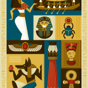 Egyptian icons. Design, and Traditional illustration project by Raquel Jove - 01.16.2014