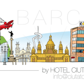 Skyline Barcelona para Hotel Ciutat de Sant Adrià. Ilustração tradicional projeto de Guixarades - 17.03.2014