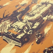 "Gasoline" Póster homenaje a Mad Max 2 para Bottleneck Gallery NY. Un proyecto de Ilustración tradicional de Coke Navarro - 29.10.2015