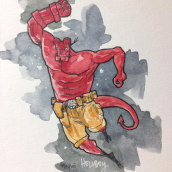 Hellboy by pepepue. Illustration, Character Design, Painting, and Comic project by Pep Puertas Vidal - 05.23.2016