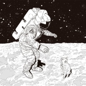 Cat on the moon. Traditional illustration, and Fine Arts project by Isabel Pazos Pose - 09.25.2016