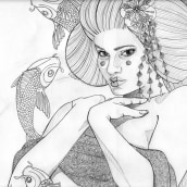 Geisha. Traditional illustration project by Ana Belén Vázquez Ostos - 03.01.2016
