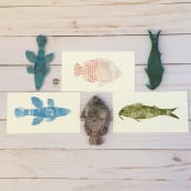 Colección de peces. Mi primer contacto con la gubia.. Un proyecto de Serigrafía de vivicorel - 09.03.2017