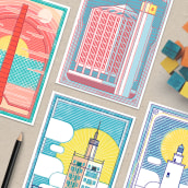 Skyline en Málaga - Set de postales. Un proyecto de Ilustración tradicional, Arquitectura e Ilustración vectorial de Estudio Extramuros - 18.06.2017