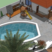 Casa y jardin con piscina. 3D, e Arquitetura projeto de Nedelcho - 21.10.2017