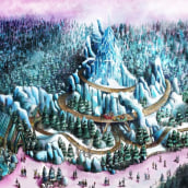 Frozen's Sleigh Runaway Adventure. Instalações, Arquitetura, Direção de arte, Paisagismo, e Design de cenários projeto de David Pizarro - 17.11.2016