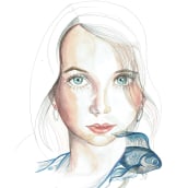 Niña con pez: Retrato ilustrado en acuarela. Un proyecto de Ilustración tradicional de Lourdes Alonso Carrión - 16.12.2017