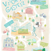 Mapa ilustrado Vitoria-Gasteiz. Ilustração tradicional, e Design gráfico projeto de Elena Sanabria - 17.01.2018