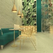 Proyecto Cafe India con influencias etnicas y tropicales. Design de interiores projeto de Rebeca Arenzo - 18.04.2018