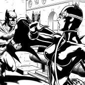 Catwoman vs. Batman. Een project van  Ontwerp, Traditionele illustratie, Animatie, Ontwerp van personages,  Beeldende kunst, Stripboek y Digitale illustratie van David Cabeza Ruiz - 24.04.2018