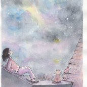 "Mirando estrellas" . con la tecnica de aquarela y tinta china.. Traditional illustration project by Annaick Vauclin - 05.20.2018