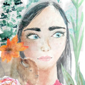La Chica y el bisonte. Fine Arts, Watercolor Painting, Portrait Illustration, and Portrait Drawing project by Haydee Villarreal - 08.30.2018