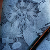 Quetzalcoatl. Ilustração tradicional, e Desenho a lápis projeto de Lesli Ranma - 09.11.2018