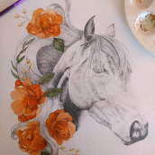 Caballo y flores. Traditional illustration project by Dulce Lopez Iñiguez - 09.19.2018