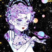 sirenas espaciales . Ilustração digital projeto de mariela yazmin hernandez libreros - 25.03.2019
