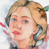Retrato ilustrado en acuarela: Spring. Un proyecto de Pintura a la acuarela, Ilustración de retrato y Dibujo artístico de Nancy Meza - 20.07.2019