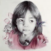 Retrato con lápiz en papel de acuarela, técnicas de color y Photoshop. Portrait Drawing project by Gloria Climent Comps - 07.22.2019