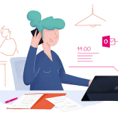 Deutsche Telekom: Un día con Office 365 y iPad Air  // Ilustración para E-Mail Marketing. Ilustração tradicional, Web Design e Ilustração digital projeto de Beatriz Arribas de Frutos - 20.09.2019