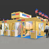 Diseño stand VISIT USA - FITUR 2020 - IFEMA - MADRID. Un proyecto de 3D, Eventos, Arquitectura interior, Diseño de interiores, Escenografía, Infografía y Diseño 3D de M. Mercedes Aramendia Ramos - 03.03.2020