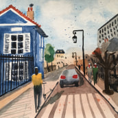 Una calle de Montrouge (Francia) en la tarde. Un proyecto de Pintura a la acuarela de eleonore.sueur - 10.03.2020