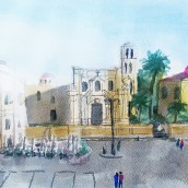 Paisajes urbanos en acuarela: Piazza Bellini en Palermo. Sketching, and Watercolor Painting project by Juan Sebastián Sepúlveda - 03.17.2020
