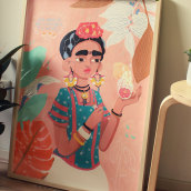 Frida Kahlo painting. Un proyecto de Ilustración, Pintura y Pintura acrílica de flor mocasin - 13.04.2020