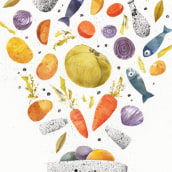 Stone Soup - My project in Introduction to Children’s Illustration course. Traditional illustration, Collage, Watercolor Painting, Stor, telling, and Children's Illustration project by Alisa Knatko - 12.27.2019