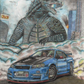Dibujo con colores Godzilla. Un proyecto de Ilustración tradicional y Dibujo de Juan Carlos Gómez - 16.08.2019