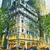 5th Avenue - NYC  -  My project in Architectural Sketching with Watercolor and Ink course. Een project van Traditionele illustratie, Stripboek, Aquarelschilderen y  Architecturale illustratie van lamberto4ever - 27.04.2020
