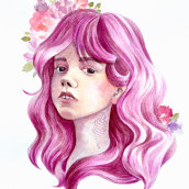 Pink Ice cream my final project in Illustrated Portrait in Watercolor course. Watercolor Painting, Portrait Illustration, and Artistic Drawing project by Alisa Knatko - 05.07.2020