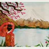 Mi Proyecto del curso: Geisha mirando el monte fuji. Ilustração tradicional projeto de Teresa Romero - 20.05.2020