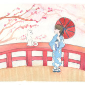 Mi Proyecto del curso: Ilustración en acuarela con influencia japonesa. Ilustração tradicional, e Pintura em aquarela projeto de Sandra Gloria - 28.05.2020