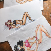 Proyecto chica Pin Up, 3 intentos. Ilustração tradicional, Pintura, Comic, Desenho, Pintura em aquarela, e Desenho artístico projeto de José Luis Nicasio - 21.06.2020